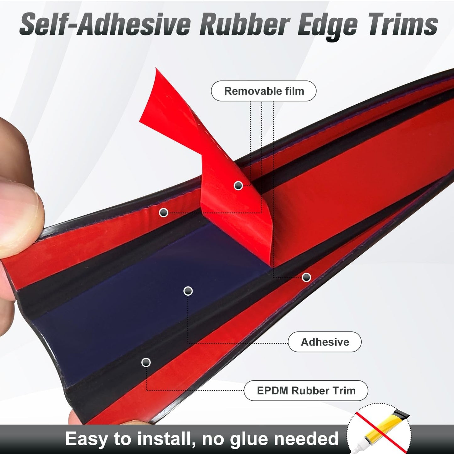 Rubber Edge Trim, Self Adhesive U Channel Edge Trim, Big Size U Shaped Trim, Edge Banding for Plywood, Woods, Shelf, Cabinet, Countertop, Fit for 1", Length 20Ft, Black