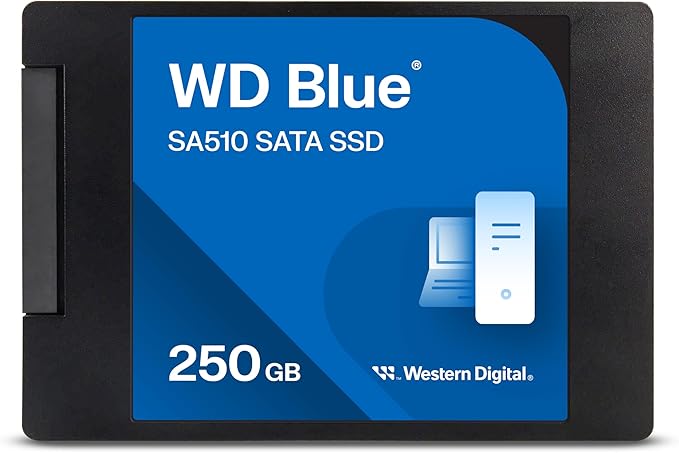 Western Digital 250GB WD Blue SA510 SATA Internal Solid State Drive SSD - SATA III 6 Gb/s, 2.5"/7mm, Up to 555 MB/s - WDS250G3B0A
