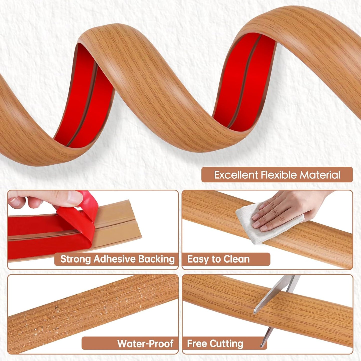 Floor Cord Cover for Wires on Floor Self Adhesive Cord Hider Floor Cable Management Wire Covers for Cords Protector Prevent Cable Trips Cord Cavity W 0.32" x H 0.32", Brown Wood, 3.3Ft