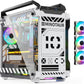 MegaPC Mino Open-Frame ATX Gaming Case – Industrial Design, Tempered Glass Panels, High Airflow, ARGB Lighting, USB-C Port (Black/White/Print Stream, with Fans Only)