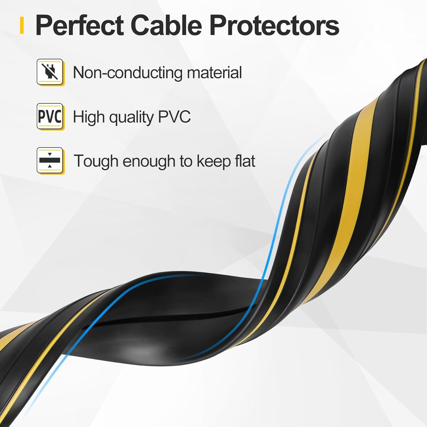 Floor Cord Cover 10Ft Heavy Duty PVC Floor Cable Protector Electric Cord Hider Cable Management Floor Strip Extension Cord Covers Cable Raceway for Wires on Floor Inner Channel 1.36" W x 0.43" H