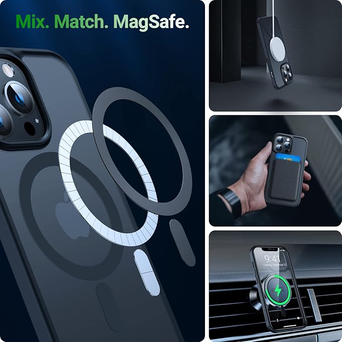 TORRAS for iPhone 13 Pro Max Case [Fit for MagSafe][12FT Military Grade Drop Tested] Magnetic Translucent Shockproof Slim Tough Anti-Fingerprint Case for iPhone 13 Pro Max, Black