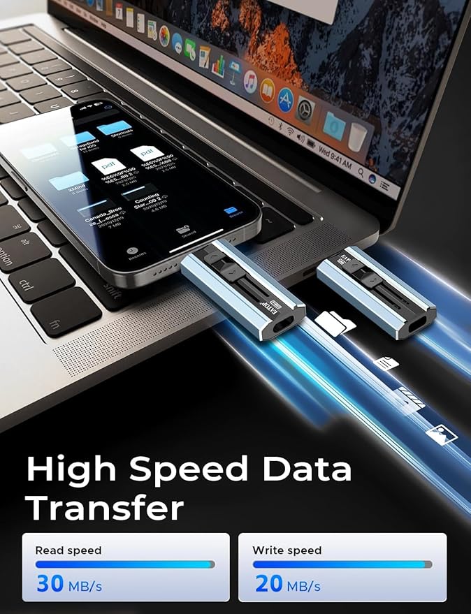256GB Dual Interface Flash Drive, No App Required, Portable USB Storage Memory Stick for iPhone, iPad, Android, PC & Mac – Easily Stores Photos, Videos & Files (Mist Blue)