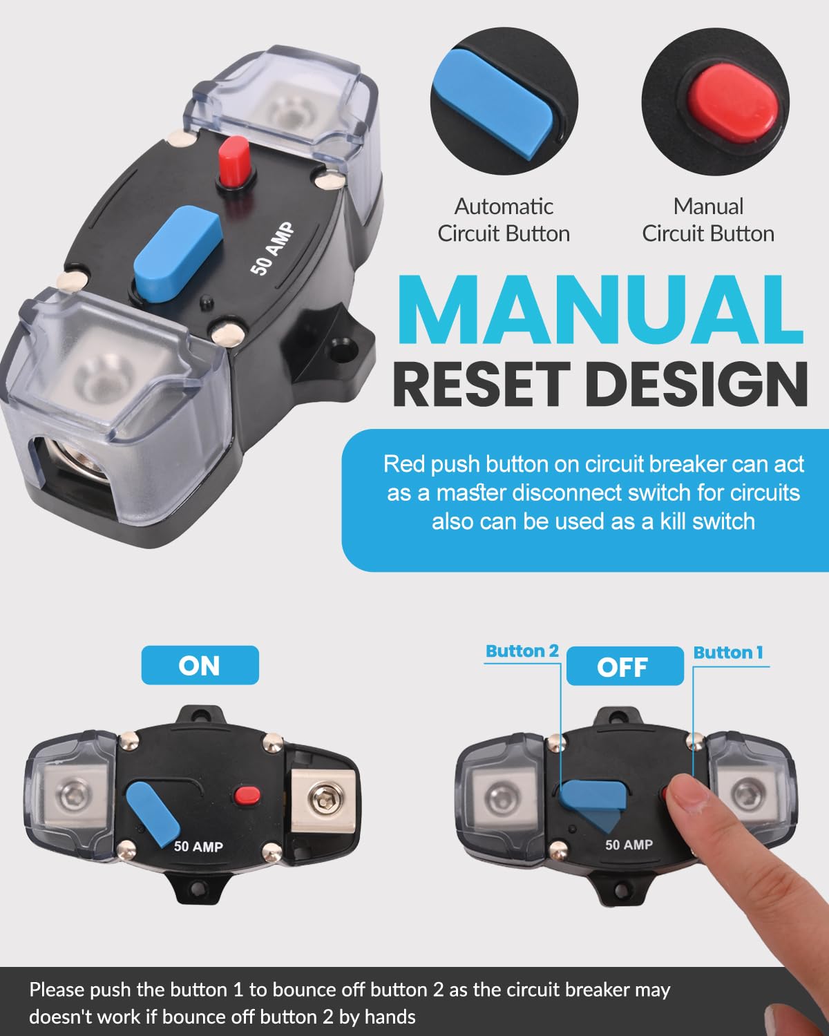 250 Amp Circuit Breaker 12-48 Volt DC 250A Self Recovery Resettable High Amp Circuit Breaker with Manual Reset Button for Automotive RV Marine Boat Car Audio and Amps Protection