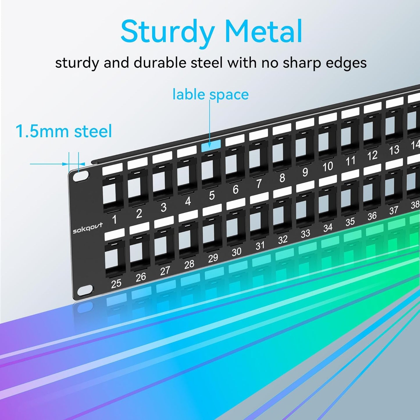 48 Port Blank Keystone Patch Panel with Snap-in Design, Cat6 Network Patch Panel 2U 19 inch, Rack Mount Ethernet Patch Panel (for Slim Keystone Only)