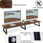 TEAMIX 42 inch Large [Dual] [Monitor] [Riser],Rustic Brown Extra Long TV [Stand Wood & Steel Desktop [Riser] with Storage for [Dual] Screen Office Desk Organization