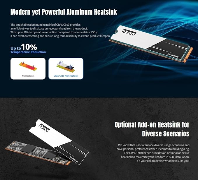 KLEVV CRAS C910 2TB M.2 2280 NVMe PCIe Gen4x4 Laptop & Desktop Internal SSD Heatsink Included, up to 5200MB/s (K02TBM2SP0-C91)