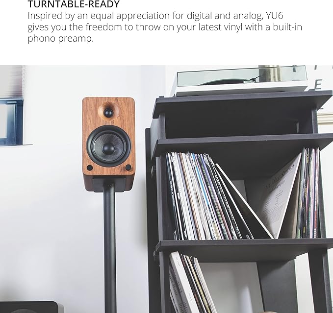 Kanto YU6WALNUT Powered Bookshelf Speakers with Bluetooth and Phono Preamp | Pair | Walnut