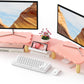 Dual Monitor Riser - Cookie-Shaped Adjustable Length & Swivel Angle, Wooden Desktop Organizer for 2 Monitors, Stand With Drawer for Laptop, PC, Computer, Printer, Pink