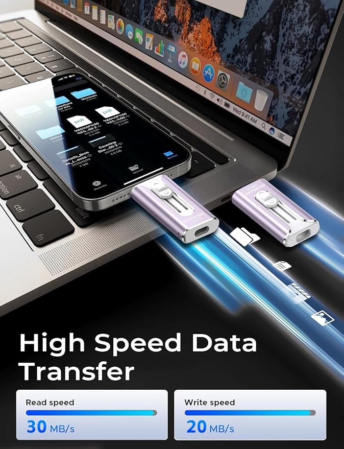 256GB Mini Dual Interface Flash Drive, Portable Memory Stick Compatible with iPhone 17/16/15/14/13/12/11, iPad Android PC, Easy to Save Photos, Videos & Files (1 Pack-Lavender Purple)