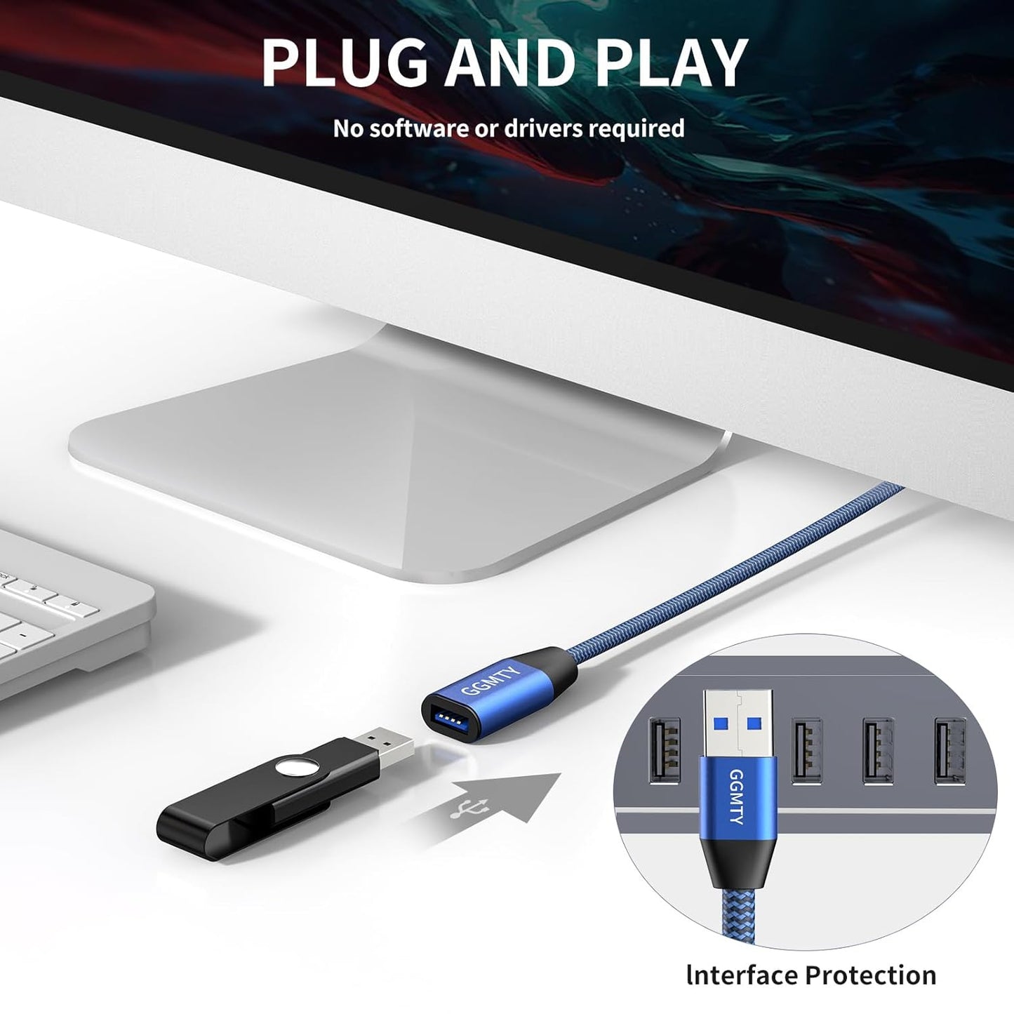 USB 3.0 Extension Cable 15ft,Type A Male to Female Extension Cord Durable Braided Material High Data Transfer Compatible with USB Keyboard,Mouse,Flash Drive, Hard Drive,Printer