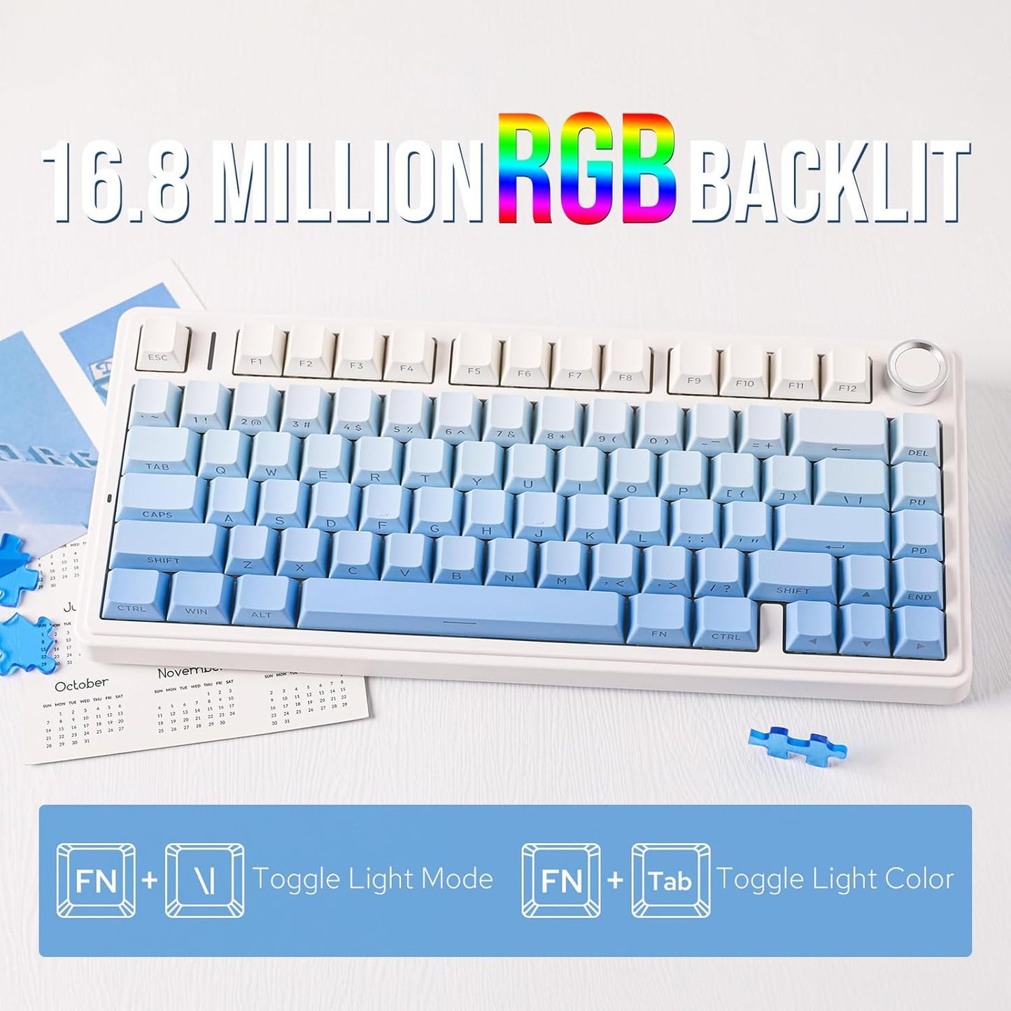 EPOMAKER x Aula F75 Gasket Mechanical Keyboard, 75% Wireless Hot Swappable Gaming Keyboard with Five-Layer Padding&Knob, Bluetooth/2.4GHz/USB-C, RGB (Blue Gradient, LEOBOG Reaper Switch)