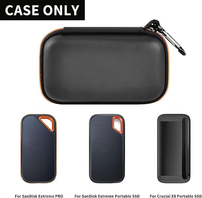 Hard Case Compatible with SanDisk Extreme PRO 500GB 1TB 2TB 4TB Portable External SSD. Carrying Travel Holder for Crucial X8 Solid State Drive (Box Only)-Orange Zipper
