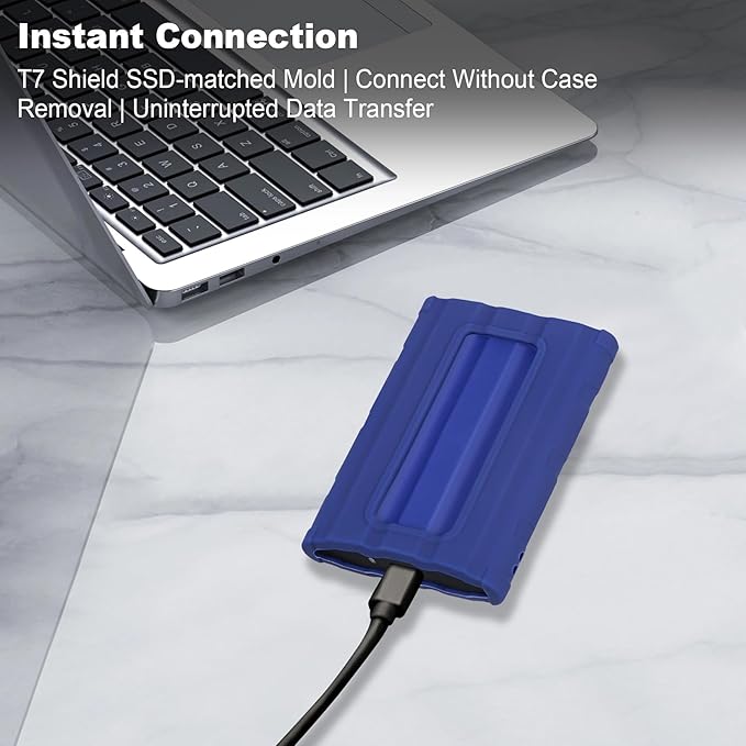 Lacdo Silicone Carrying Case for Samsung T7 Shield Portable SSD 1TB 2TB 4TB External Solid State Drive, Soft Silicone Case Protective Cover Sleeve Skin for T7 Shield SSD, with Lanyard, Blue