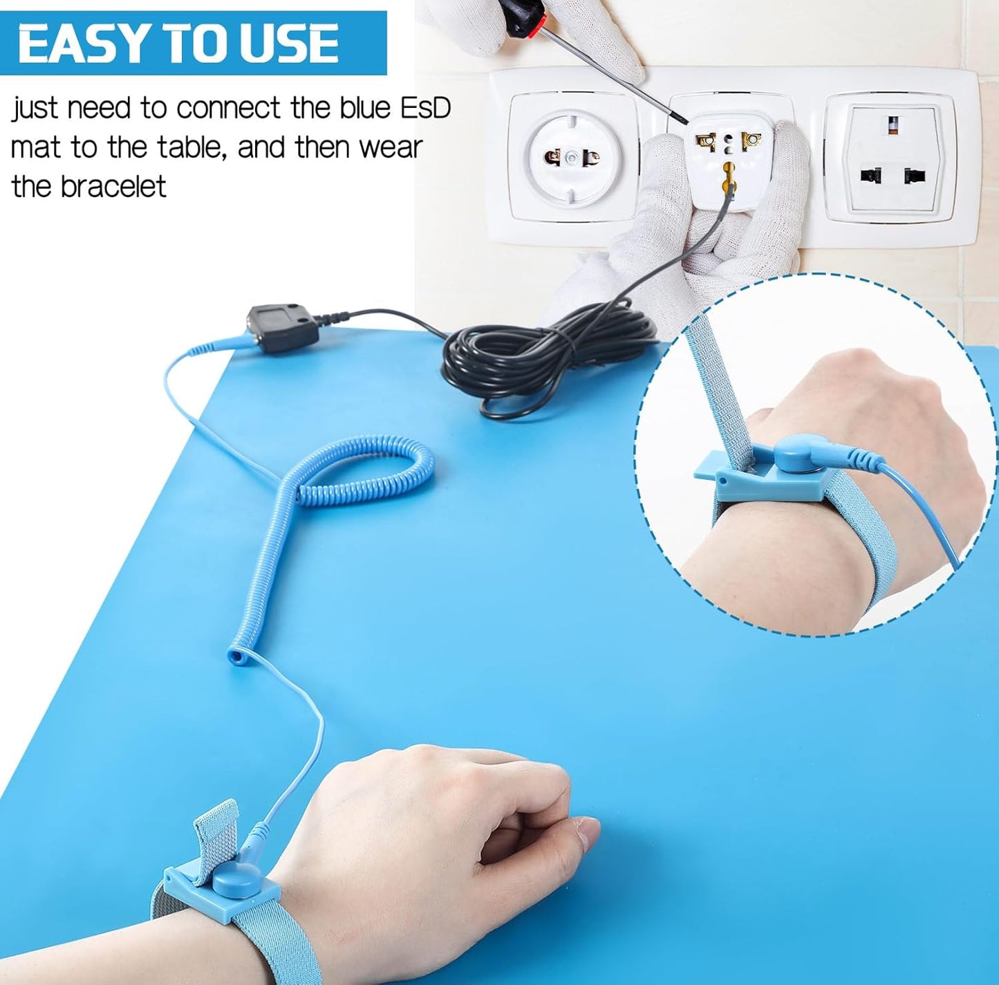 Anti-Static Mat Kits Includes Heat Resistant ESD Mats Anti Static Wrist Straps Grounding Cords Rubber Soldering Table ESD Pad for Computer PC Building Electronics Repair(2 Pack,17 x 25 in)