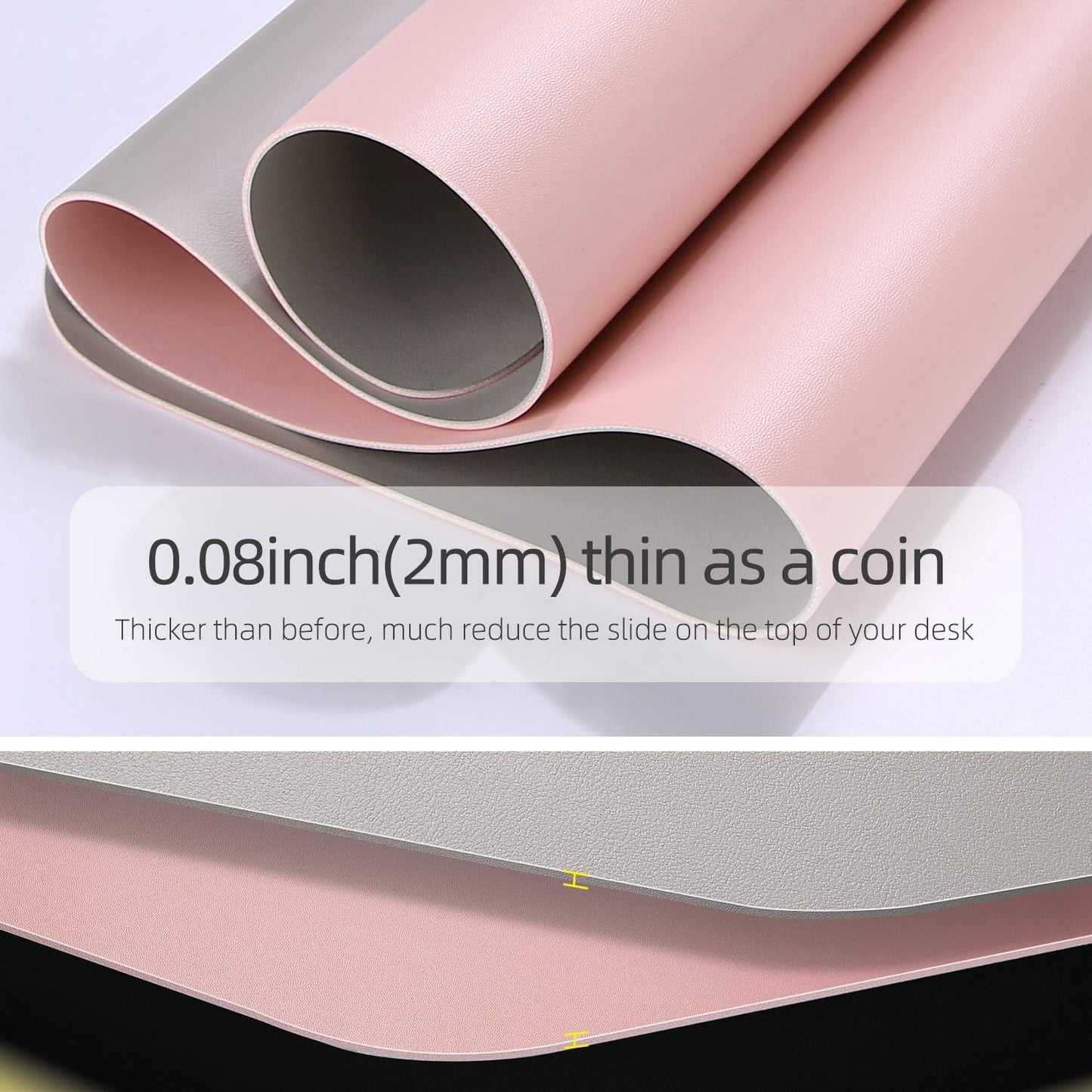 YSAGi Desk Pad, Desk Mat, 23.6" x 13.7" Ultra Thin Waterproof PU Leather Desk Blotter, Laptop Leather Desk Pad Protector for Keyboard and Mouse, Dual-Sided Desk Writing Pad for Office and Home (Pink)
