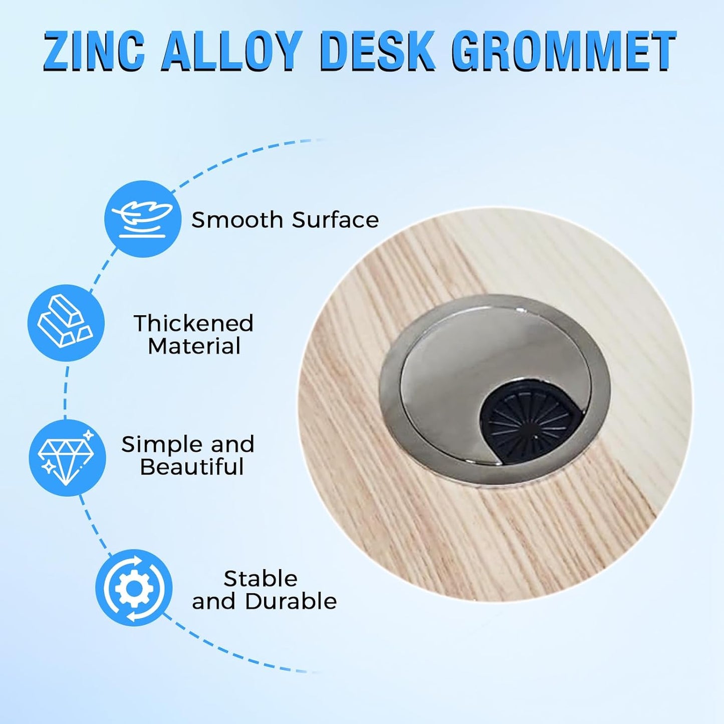 Desk Grommet 2" (50 mm), Desk Cord Hole Cover, Cable Grommet Metal Zinc Alloy Materilal, Desk Hole Grommet for Office and Home Table Cable, Detachable Cable Cord Organizer (Flat Black 1 Pcs)