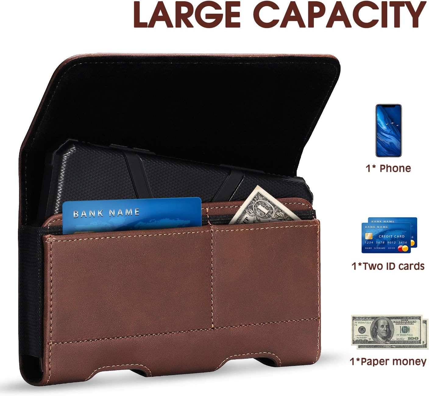 BECPLT Leather Galaxy S24 Ultra/Plus Holster Case with Belt Clip, ID Card Holder, Compatible with Galaxy S23+, Note 10+, S20+, A71, Note 9, 8, LG Stylo 5 (Brown)