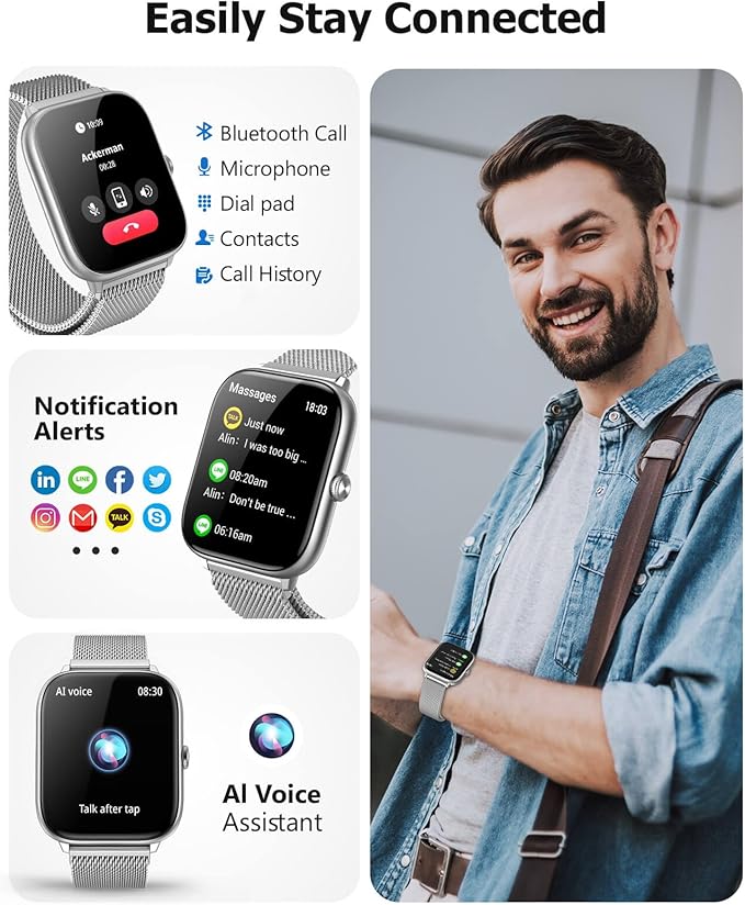 2.06" AMOLED Smart Watch with Blood Pressure, 118 Sports Modes, Fitness Activity Tracker for Men Women, Heart Rate Sleep SpO2 and Stress Monitor, IP68 Waterproof, Ideal Gift, Android iPhone Compatible