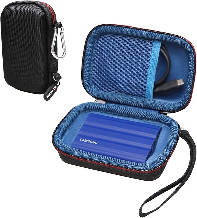 LTGEM Case Compatible with Samsung T7 / T7 Shield Portable SSD Solid State Drive 1TB 2TB 4TB, Office Travel Carrying Storage Bag - Blue(Case Only)
