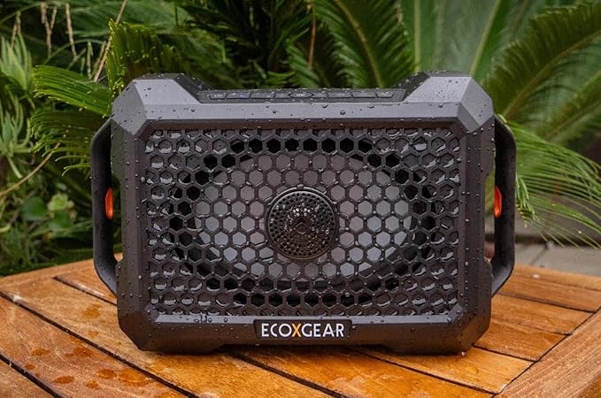 ECOXGEAR Defender: Outdoor Portable Bluetooth Speaker, 121dB Massive Sound, Waterproof and Drop Proof, with LED Party Lights, Pair up to 100, 25+ Hours Playtime (Black Oak)