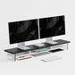 Dual‑Tier Monitor Stand for Modern Desk Setup – Minimalist Wooden and Metal Riser Shelf with Transparent Acrylic Feet for Dual Monitors, Laptops, Home Office Aesthetic，Black and White