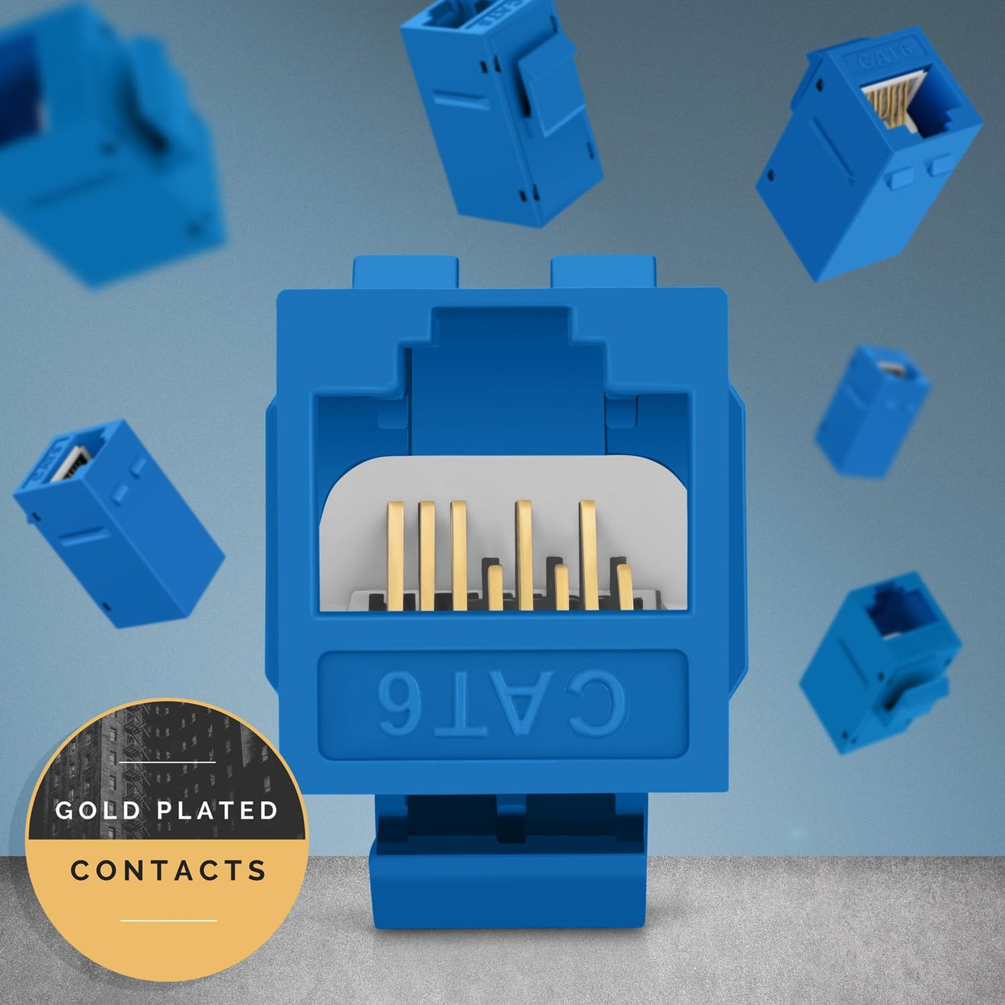 Everest Cat6 RJ45 Keystone Coupler (24-Pack) in Blue - RJ45 Coupler - Cat 6 Couplers - Female to Female Cat6 Keystone Jacks - Ethernet Couplers - Ethernet Cable Extender