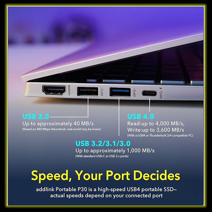 Addlink P30 2TB External SSD USB4 4000MB/s Type C Compatible thunderbolt 4, Tesla, iPhone15/16&iPad&Mac, Steam Deck/Android/PS5&4 Smart TV Magsafe ProRes 4K 120fps, Includes USB4.0 Cable Aluminum case