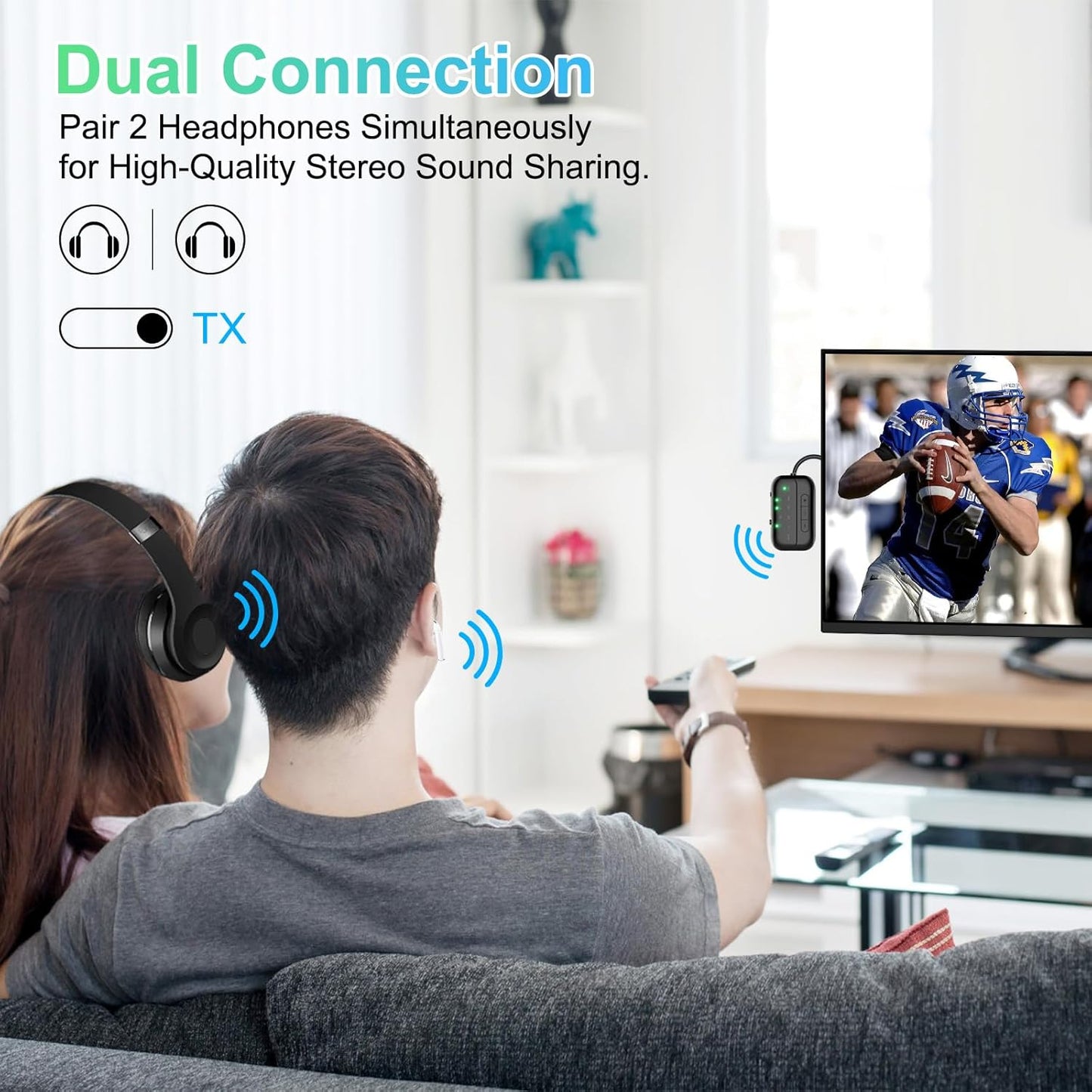 Bluetooth Transmitter Receiver, 2-in-1 V5.3 Wireless Adapter for Airplane, TV, PC, Gym, Switch. Supports up to 2 AirPods/Headphones. Audio Receiver for Car/Home Stereo,with AptX Low Latency & HD