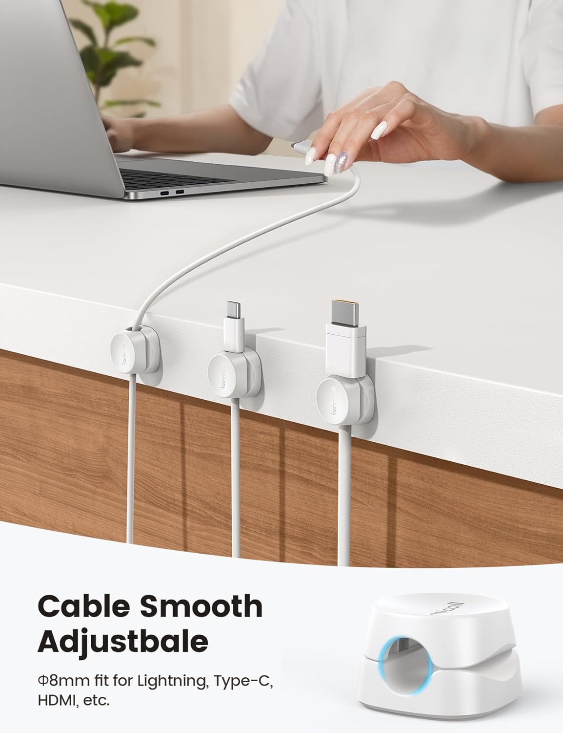 Lamicall 12Pack Spring Cord Organizer, Office Desk Accessories, Desk Cable Management Clips, Phone Charger Cord Holder for Nightstand, Home Workspace Organization Accessories, Dorm Room Essentials