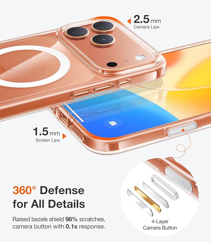 TORRAS Stronger Magnetic for iPhone 17 Pro Case Clear, [Covered Camera Control] [Anti-Yellowing] Compatible with MagSafe, Military-Grade Drop Protection, Slim Phone Case for iPhone 17 Pro