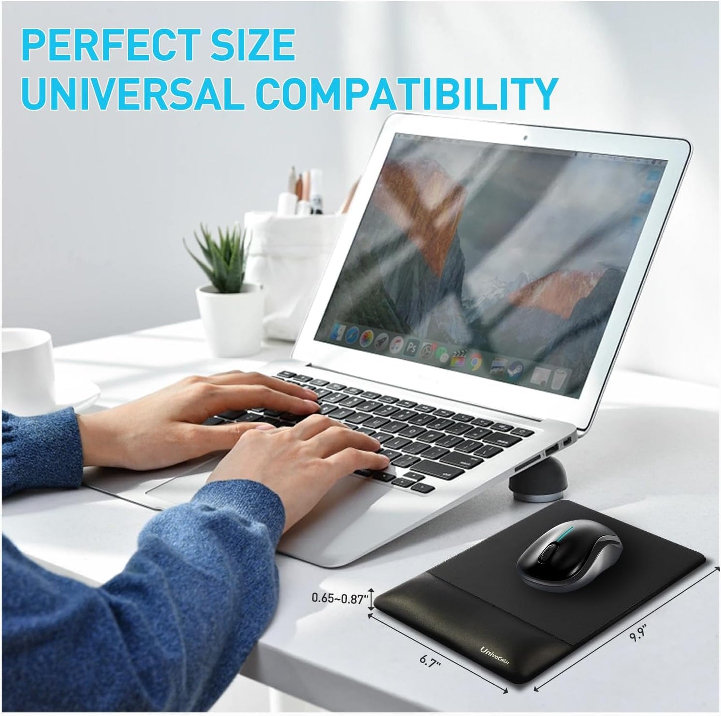 univo colors Design-Wave Wrist Rest Mouce Pad,PE Mouse Sliding Panel+Artificial Sheepskin+Memory Foam+Ergonomic+Anti-Slip Gel,Resilience Support During Work and Gaming,Mouce Accessory,Black