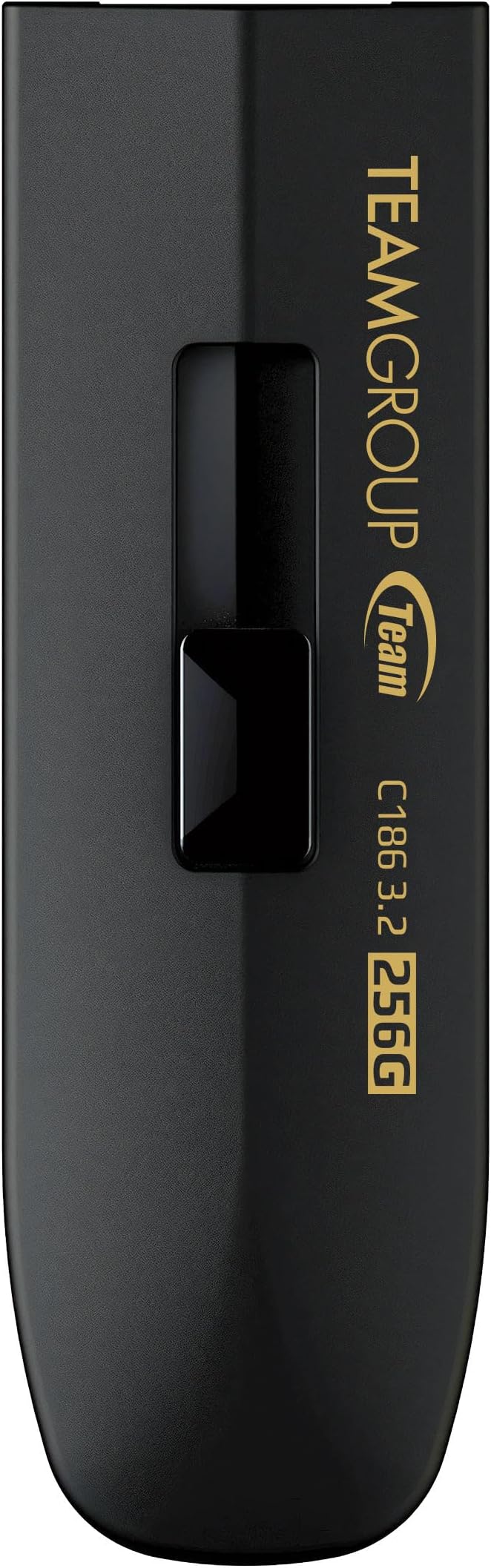 TEAMGROUP C186 256GB USB 3.2 Gen 1 (USB 3.1/3.0) Read 100MB/s Flash Thumb Drive, External Data Storage Memory Stick Compatible with Computer/Laptop Black TC1863256GB01