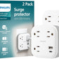 Philips EZFit 3-Outlet Surge Outlet Extender with USB, 1 USB-A, 1 Type-C, Adapter Spaced, Charging Station, 12W, 980 Joules, 2 Pack, White - SPP3605W/37