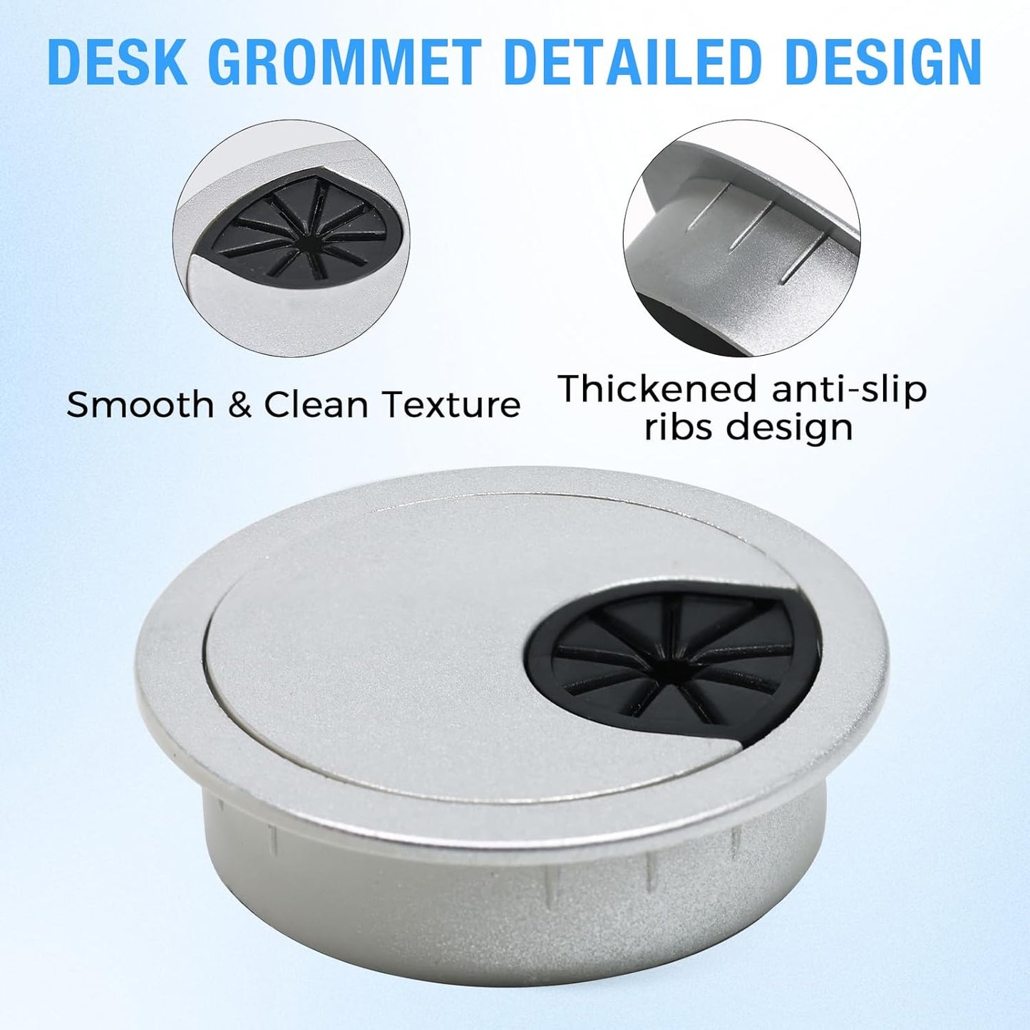 Desk Grommet 2-3/8" (60 mm), Desk Cord Hole Cover, Cable Grommet ABS Plastic, Desk Hole Grommet for Office and Home Table Cable, Detachable Cable Cord Organizer (Silver Sand 4 Pcs)