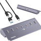 FIDECO Powered USB Hub, 7 Port 10Gbps Fast Data Hub for iPhone 16/15 and Laptop, Full Aluminum USB Splitter with 5V 3A Power Adapter, 4 USB A and 3 USB C Ports, Support BC1.2 Charging, Grey