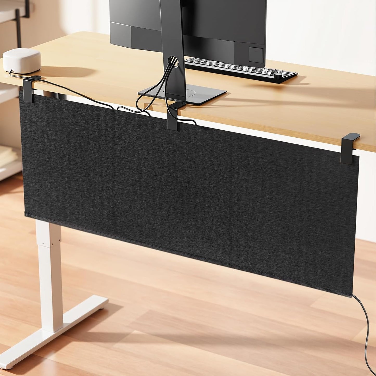 No Drill Under Desk Cable Management and Privacy Panel 2 in 1 | Modesty Panel with Cord Organizer |Felt Standing Desk Back Skirt for Office,Home(47.2")
