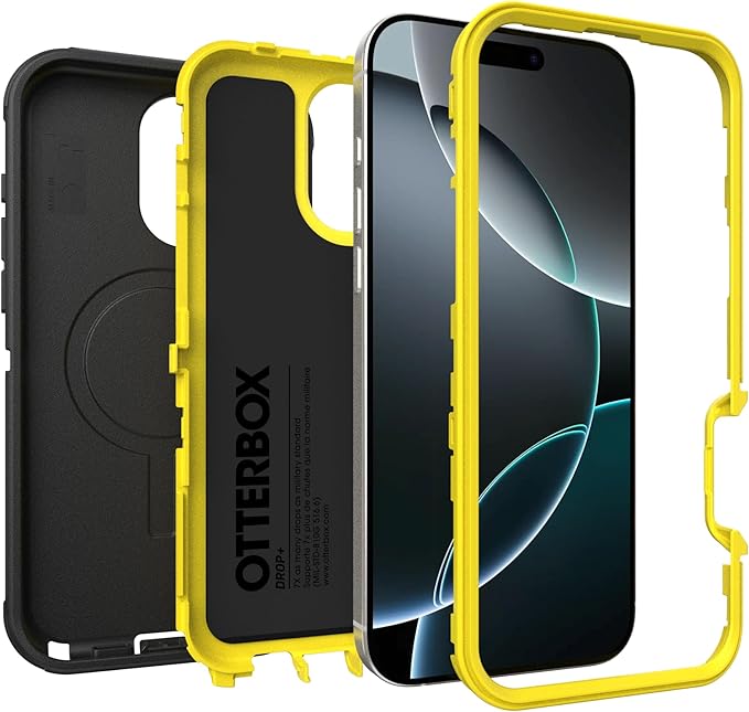 OtterBox iPhone 16 Pro Max (Only) Defender Series MagSafe Case - Night (Black & Yellow) - Built-in Magnets - Screenless - Rugged & Durable - with Port Protection