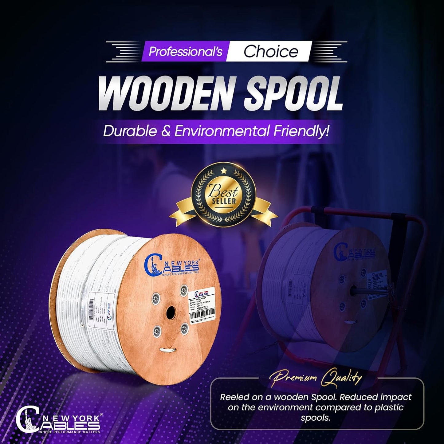 Newyork Cables | Cat6A Plenum (CMP) Cable 1000ft, 750MHz, PoE++ (4PPoE) | 100% Solid Bare Copper 10GB High Speed Ethernet Cable | 23AWG 4 Pair (UTP) Solid Conductors Available in 7 Colors (White)