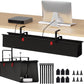 Under Desk Cable Management Tray - 36" Cord Organizer for Desk No Drill, Fabric Under Table Wire Organizer with 16X Cable Ties Hide for Office/Home, Cord Hider Fits Adapters & Sockets, Black