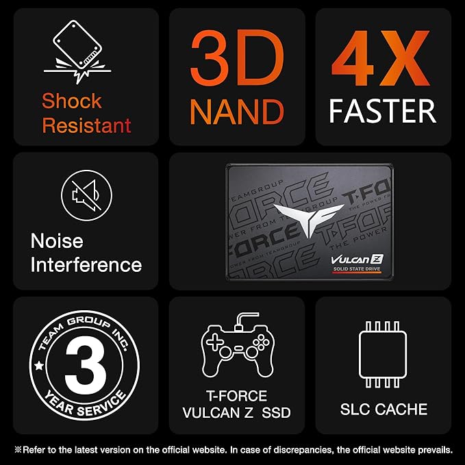 TEAMGROUP T-FORCE VULCAN Z 1TB SLC Cache 3D NAND TLC 2.5 Inch SATA III Internal Solid State Drive SSD (R/W Speed up to 550/500 MB/s) T253TZ001T0C101
