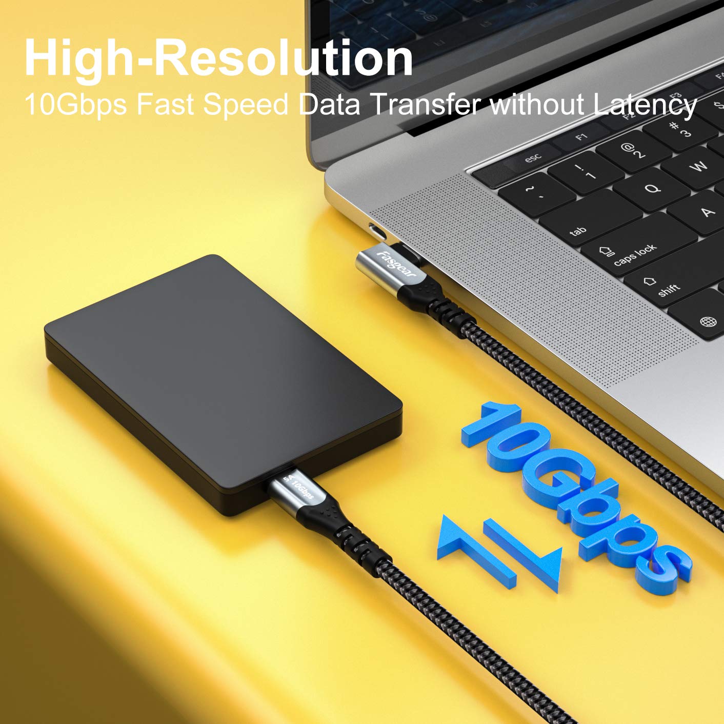Fasgear USB C to USB C 3.1 Gen 2 Cable 6ft 90-Degree Type C 100W Cord 4K@60Hz Video Output 5A Power Delivery Charging Wire Compatible for MacBook,iPad Pro,Pixelbook,Oculus Link,T5 LaCie SSD (Black)