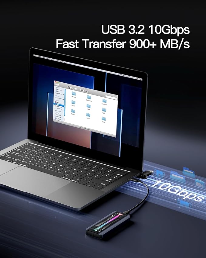 Inateck M.2 NVMe SATA SSD Enclosure with RGB,USB 3.2 Gen 2 (10 Gbps) Enclosure Support UASP Trim for NVME/SATA SSDs 2242/2260/2280(M Key), Tool-Free Installation(Up to 4TB)，FE2024