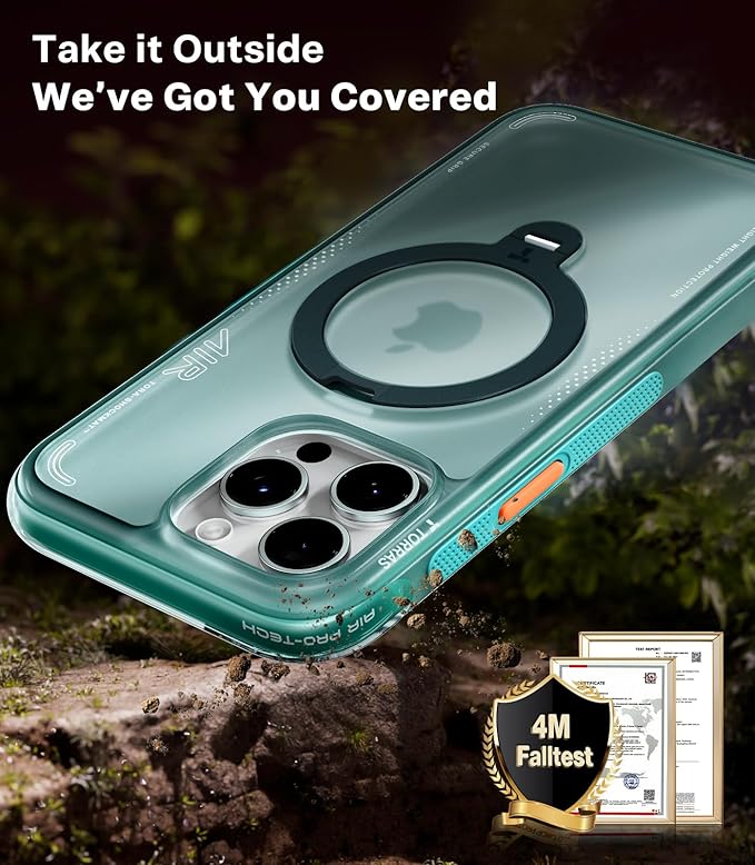 TORRAS Ostand Q3 Air for iPhone 15 Pro Case with 360 Magnetic Stand, Fit for MagSafe, Mil-Grade Drop Tested, Camera Control Button, Shockproof Phone Case for iPhone 15 Pro 6.1", Glacier Sprint