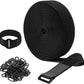26ft 1.5 Inch Wide Cable Straps, Jumpso Adjustable Fastening Hook and Loop Straps with 20 Buckles, Reusable Nylon Cut-to-Length Cinch Straps for Organizer or Storage, Black