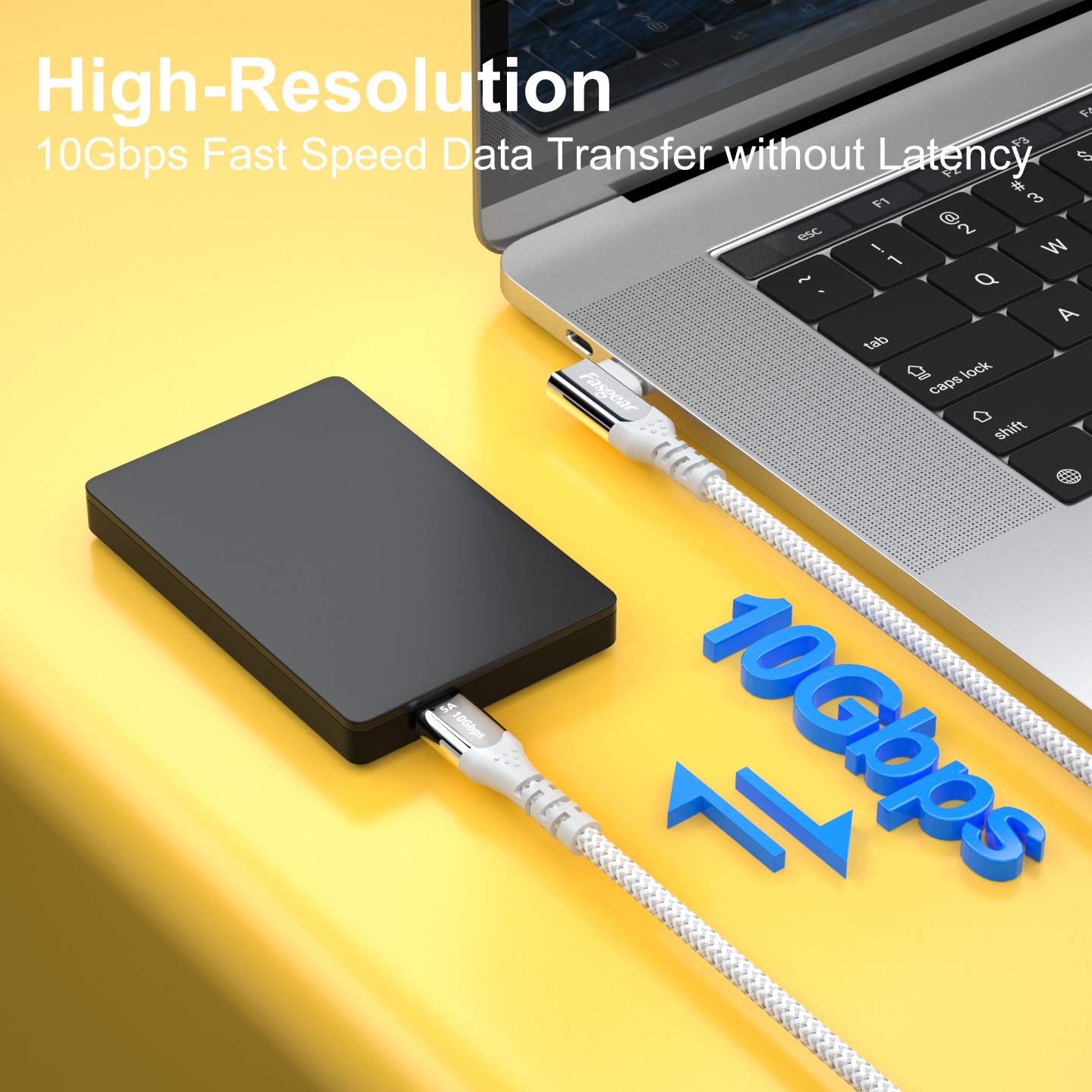 Fasgear 100W USB C to Type C 90 Degree Cable 3ft, USB 3.1 Gen 2 10Gbps Data 5A Power Delivery (PD) with E-Marker Compatible for Link,VR Headset,PD Docking Station,HHD,MacBook,4K Displays Grey
