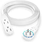 Maximm Cable 10 Ft 360° Rotating Flat Plug Extension Cord/Wire, 16 AWG Multi 3 Outlet Extension Wire, 3 Prong Grounded Wire - White - UL Certified
