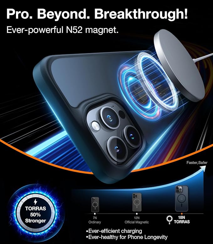 TORRAS for iPhone 13 Pro Max Case [Fit for MagSafe][12FT Military Grade Drop Tested] Magnetic Translucent Shockproof Slim Tough Anti-Fingerprint Case for iPhone 13 Pro Max, Black