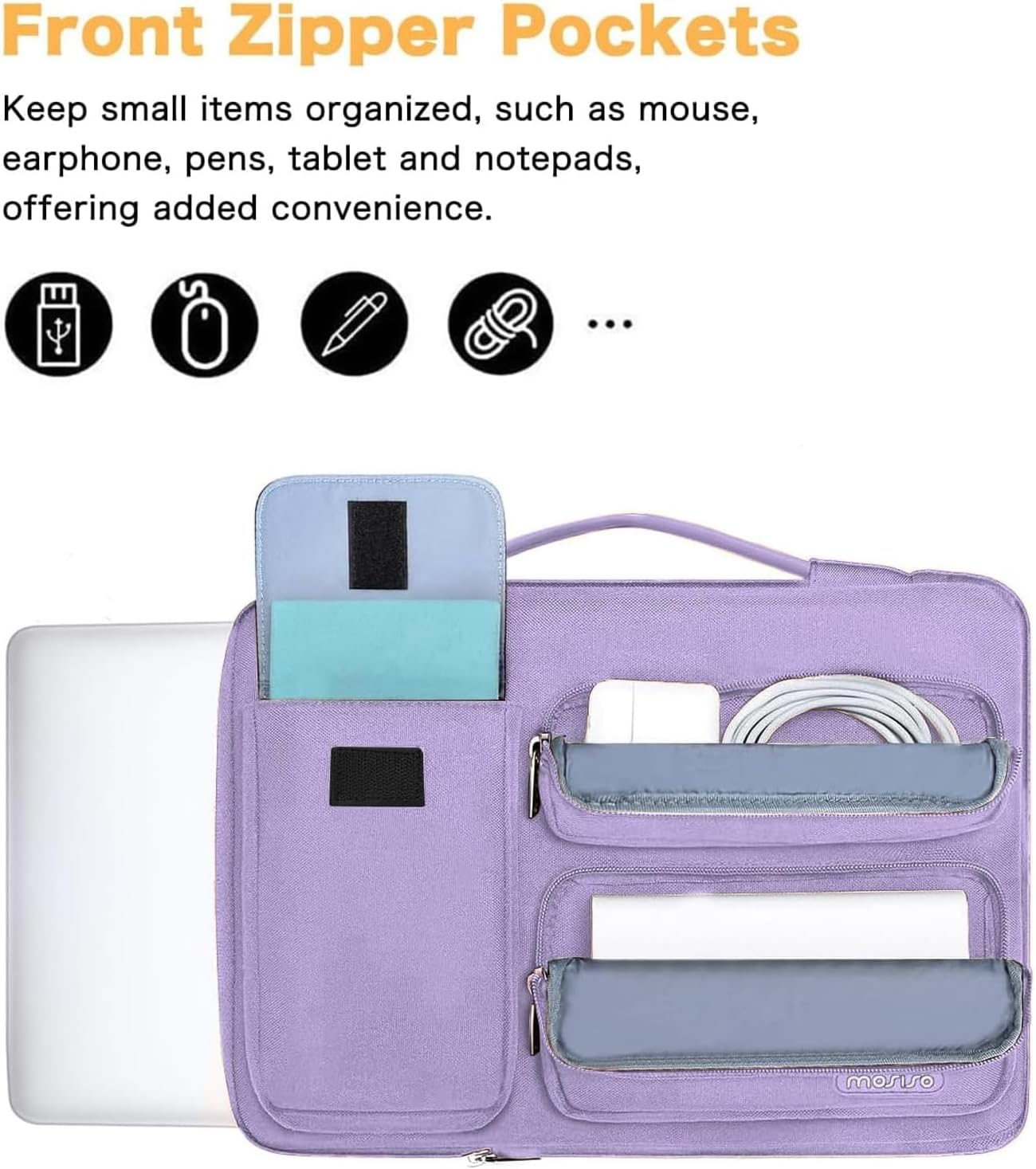 MOSISO 360 Protective Laptop Case 13.3 inch, 13-13.3 inch Laptop Sleeve Compatible with MacBook Air/Pro 13 / Pro 14, HP Dell ASUS Lenovo, Side Open Bag with 2 Raised&1 Flapover Pockets, Purple