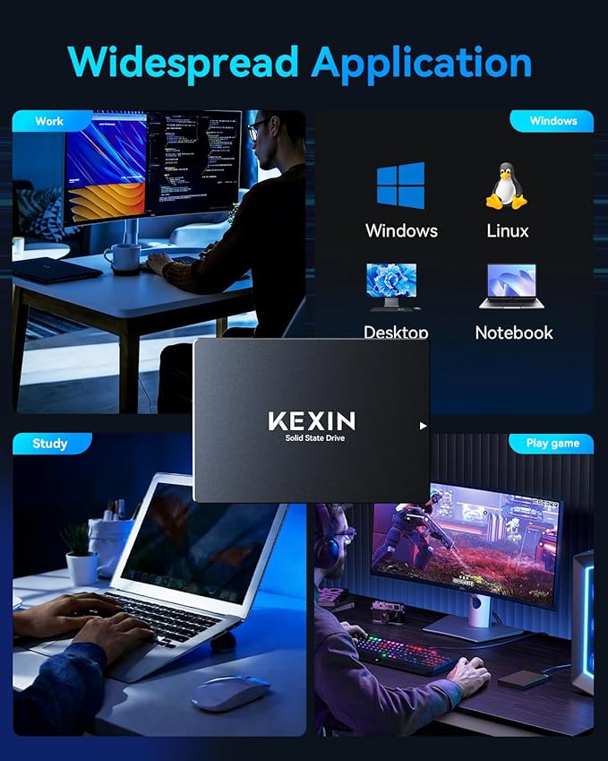 KEXIN SSD 1TB Internal SSD 2.5" SATA III Internal Solid State Drive 1T up to 500MB/s SATA 3.0 Internal Drive 3D NAND Flash Internal SSD for Laptop PC Storage and Upgrade
